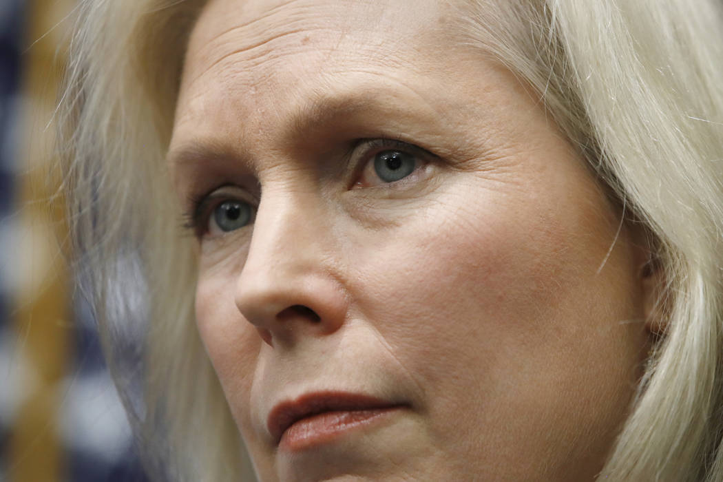 Sen. Kirsten Gillibrand, D-N.Y., listens during a news conference on sexual harassment, Wednesday, Dec. 6, 2017, on Capitol Hill in Washington. Sen. Al Franken's support among his fellow Democrats ...