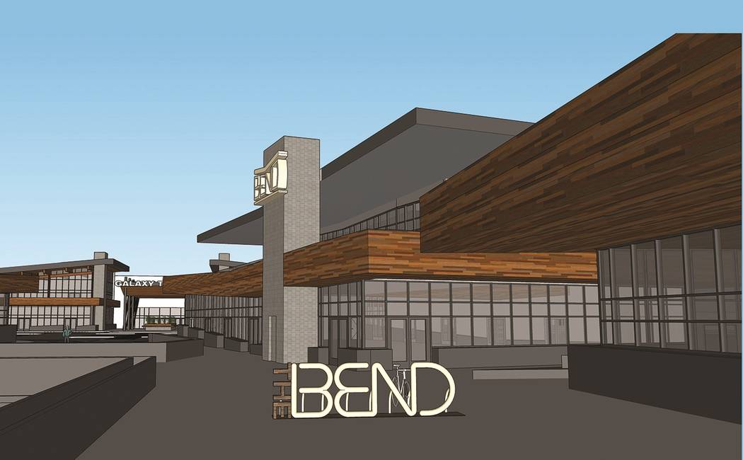 The Bend, a project on Sunset Road at Durango Drive in Las Vegas, would feature retail space and a five-story office building. (Dapper Cos.)
