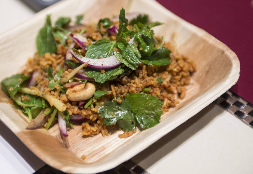The dish nam khao tod at the new second location of Lotus of Siam, a thai restaurant, in Las Vegas, Sunday, Dec. 10, 2017. The restaurant held a birthday party for Chef Saipin Chutima that also do ...