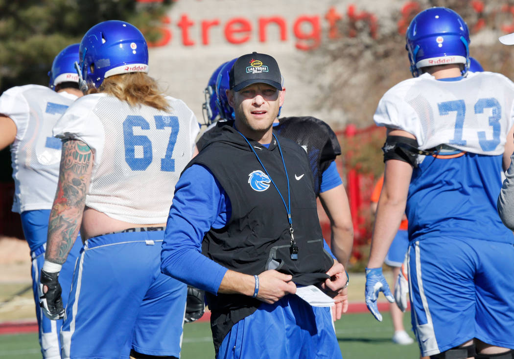 Boise State Broncos head coach Bryan Harsin during a football practice at U...