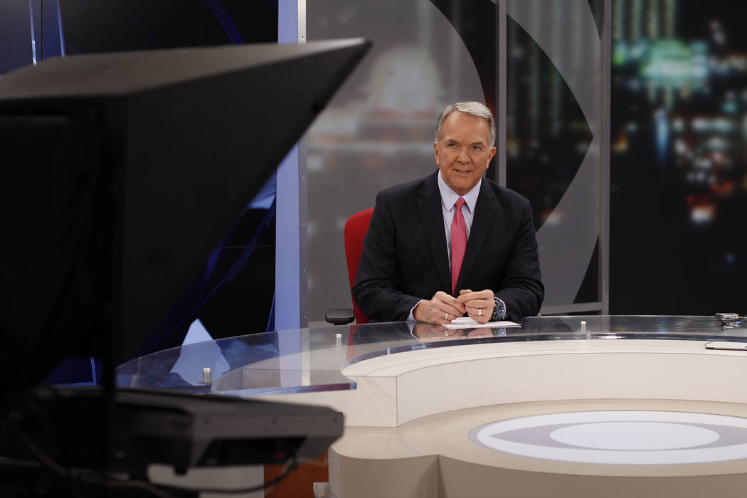 Dave Courvoisier is photographed at the KLAS-TV, Channel 8, anchor desk, which he's inhabited since 2003. (KLAS-TV)