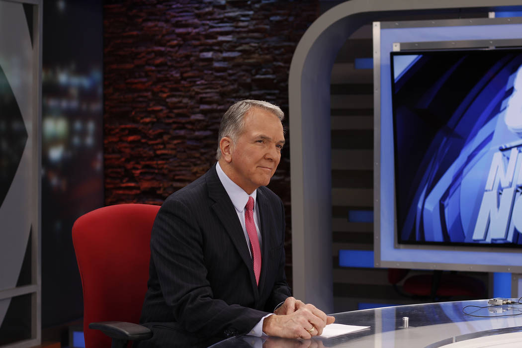 Dave Courvoisier is photographed at the KLAS-TV, Channel 8, anchor desk, which he's inhabited since 2003. (KLAS-TV)