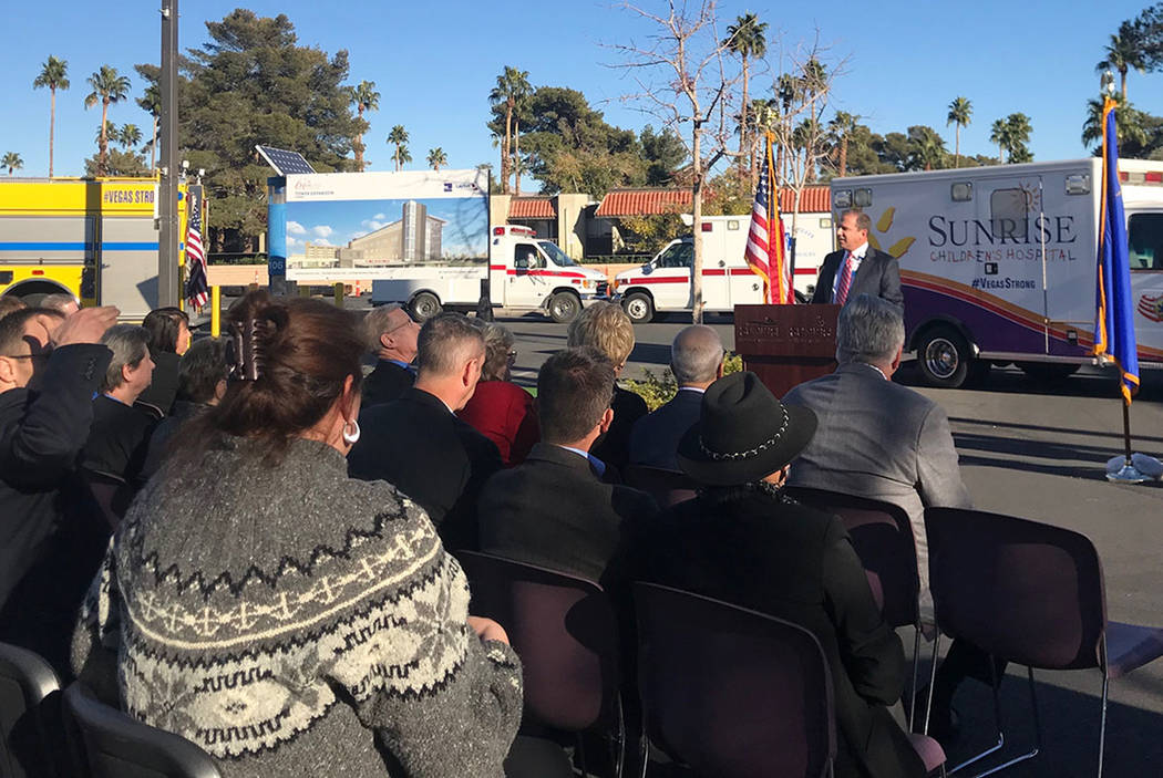 Sunrise Hospital and Medical Center CEO Todd Sklamberg addressed hospital staff and state and local representatives at a groundbreaking ceremony Friday, Dec. 8, 2017. (Jessie Bekker/Las Vegas Revi ...