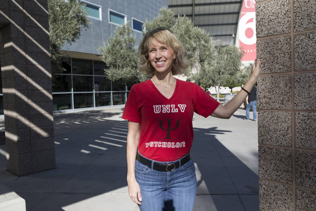 Ellen Fumo, a student at UNLV graduating with a bachelor's degree in psychology, at UNLV in Las Vegas, Wednesday, Dec. 13, 2017. Fumo, 52, is graduating college after taking her first cl ...