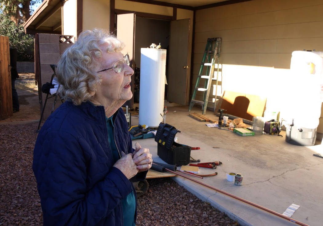 Louise Jones, 87-year-old U.S. Air Force veteran, speaks during an interview with the Las Vegas Review-Journal outside her Las Vegas home Tuesday, Dec. 12, 2017. Rebuilding Together, a nationwide  ...