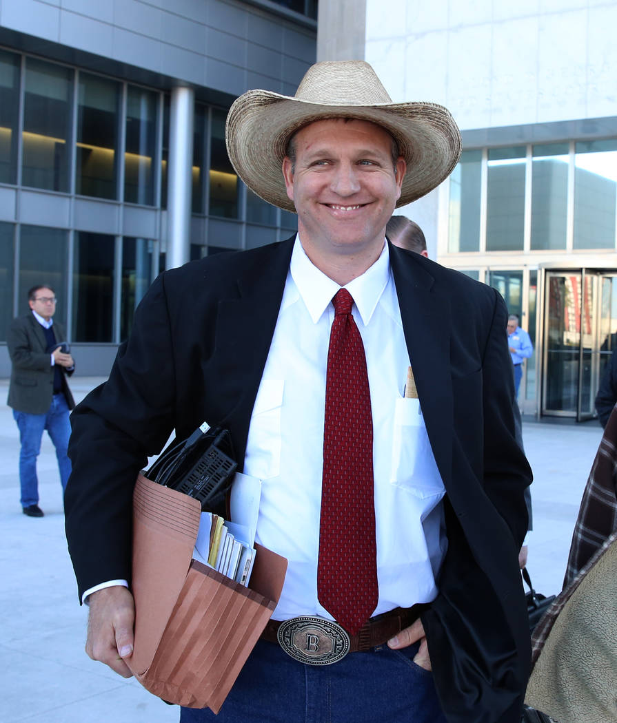 Ammon Bundy leaves the Lloyd George U.S. Courthouse on Monday, Dec. 11, 2017, in Las Vegas. A federal judge in Las Vegas raised the prospect of a mistrial Monday for four main defendants, includin ...