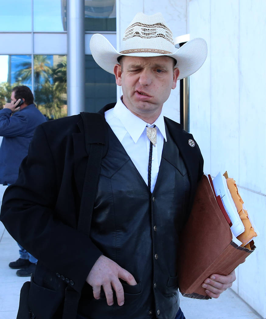Ryan Bundy leaves the Lloyd George U.S. Courthouse on Monday, Dec. 11, 2017, in Las Vegas. A federal judge in Las Vegas raised the prospect of a mistrial Monday for four main defendants, including ...