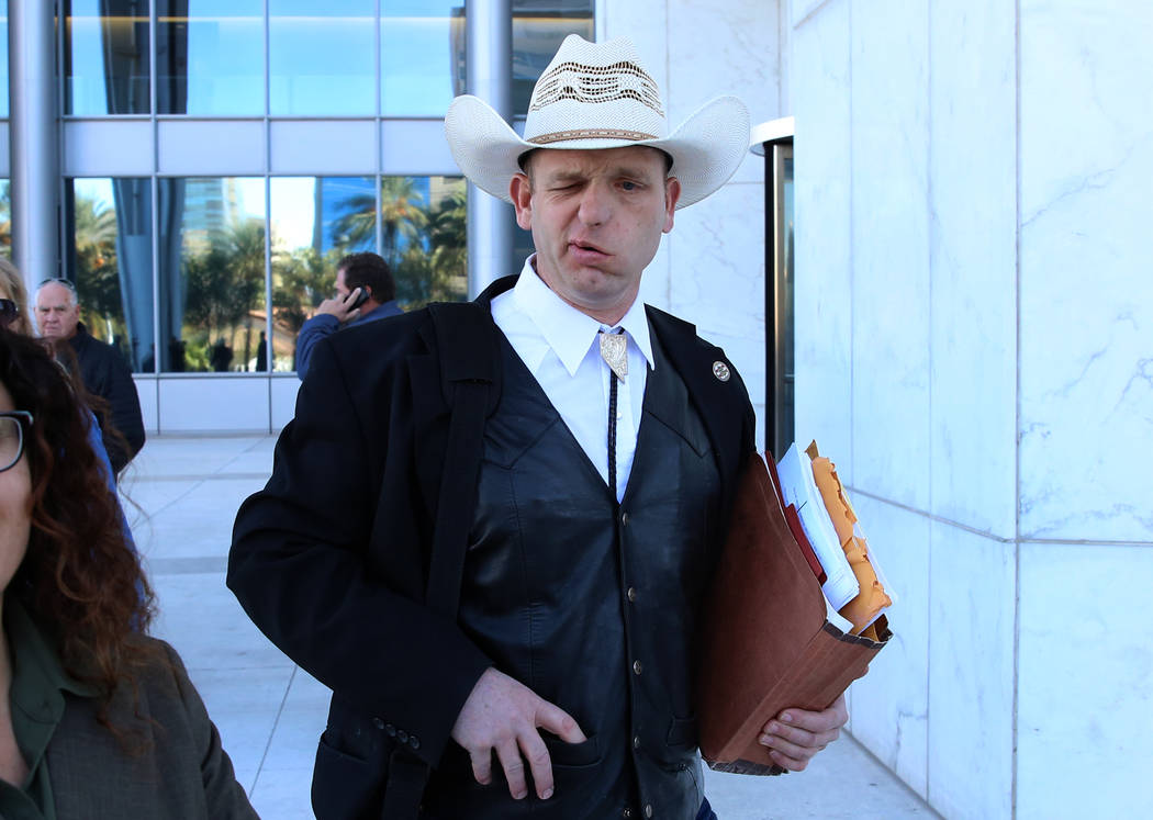 Ryan Bundy leaves the Lloyd George U.S. Courthouse on Monday, Dec. 11, 2017, in Las Vegas. A federal judge in Las Vegas raised the prospect of a mistrial Monday for four main defendants, including ...