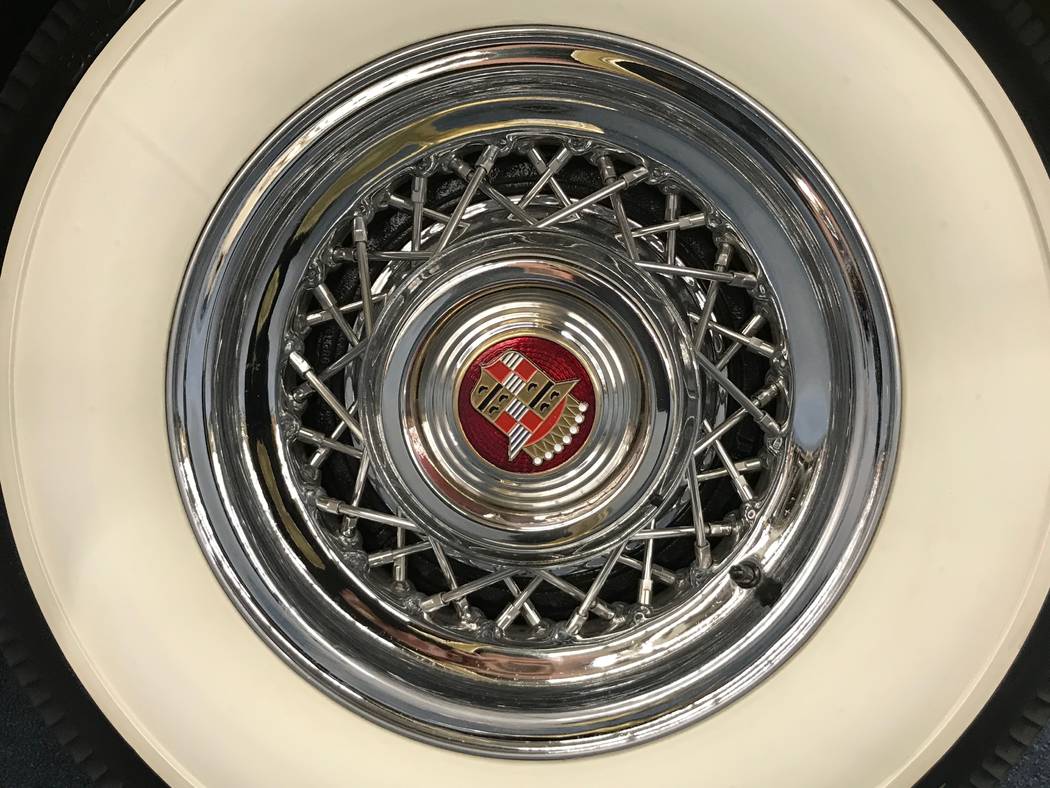 A tire belonging to a 1941 Cadillac Fleetwood sedan on display at The Auto Collections vintage-car museum and store at The Linq hotel-casino in Las Vegas, Tuesday, Dec. 12, 2017. The vintage deale ...