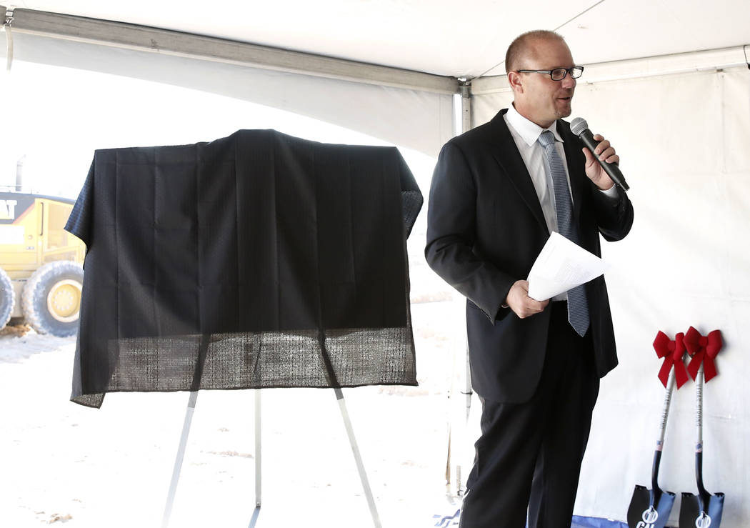 Developer Chris Beavor speaks before holding a ceremonial groundbreaking for a mixed-use project at 3883 Flamingo Road next to the Palms, Friday, Dec. 15, 2017, in Las Vegas. Bizuayehu Tesfaye La ...