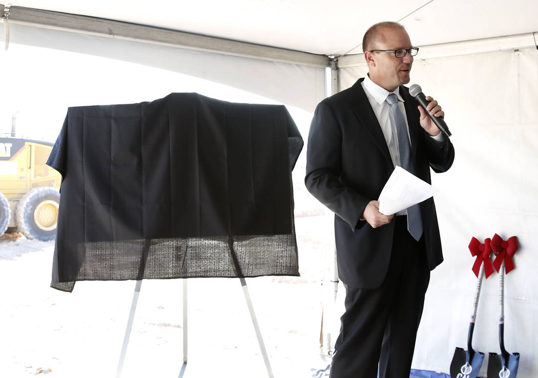 Developer Chris Beavor speaks before holding a ceremonial groundbreaking for a mixed-use project at 3883 Flamingo Road next to the Palms, Friday, Dec. 15, 2017, in Las Vegas. Bizuayehu Tesfaye La ...