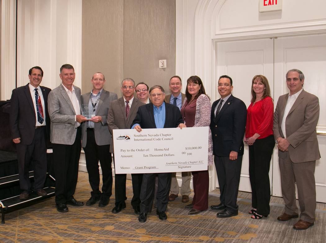 The Southern Nevada Home Builders Association
The Southern Nevada chapter of the International Code Council presented a contribution of $10,000 to HomeAid Southern Nevada during the Installation a ...