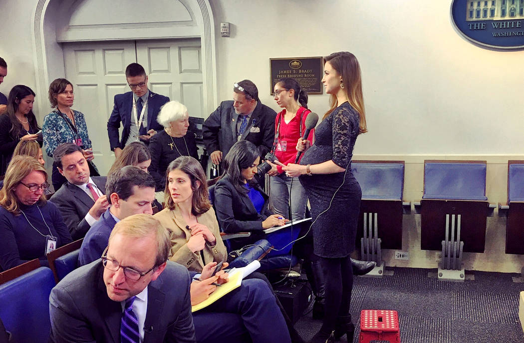Kristin Fisher of Fox News in the White House briefing room. (Eric Conner/Fox News)