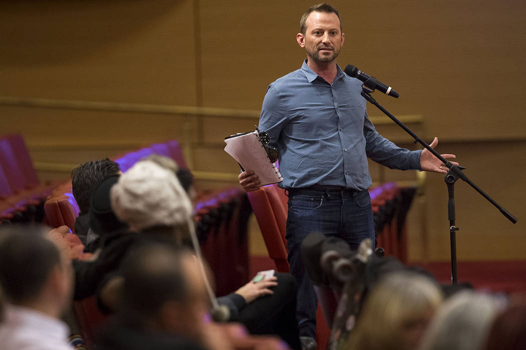 Benjamin Sillitoe, CEO and co-founder of Oasis Cannabis, speaks during a marijuana consumption lounge meeting at Las Vegas City Hall on Wednesday, Dec. 13, 2017. Richard Brian Las Vegas Review-Jou ...