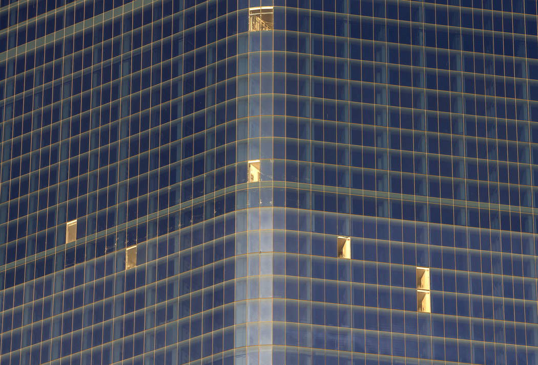 Broken windows can be seen all around the unfinished Fontainebleau project on the Vegas Strip, Wednesday, Dec. 13, 2017. Richard Brian Las Vegas Review-Journal @vegasphotograph
