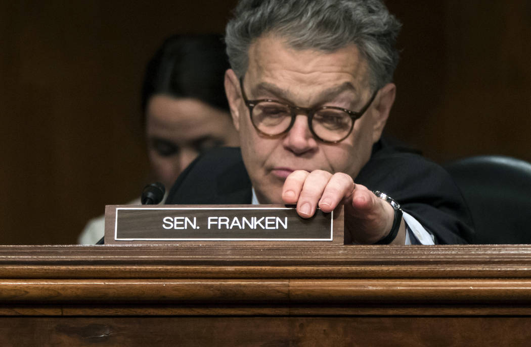 Sen. Al Franken, D-Minn., who said last week he'll step down in the coming weeks due to mounting allegations of sexual misconduct, attends a hearing of the Senate Health, Education, Labor, and Pen ...