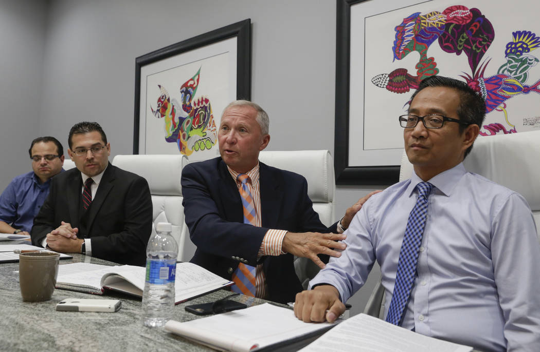 Former officers of the Teachers Health Trust, who were terminated or left, from left: executive assistant Michael Ielpi, Director of Operations Philip DiGiacomo, CEO Gary Earl and Chief Operating  ...