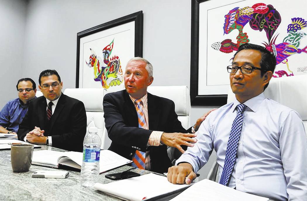 Former officers of the Teachers Health Trust, who were terminated or left, from left: executive assistant Michael Ielpi, Director of Operations Philip DiGiacomo, CEO Gary Earl and Chief Operating  ...