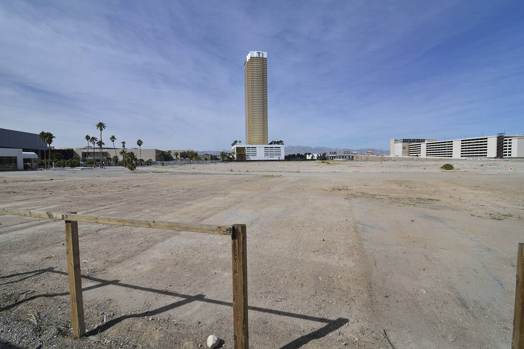 The site of the Alon hotel-casino project is shown on the northwest corner of South Las Vegas Boulevard and Fashion Show Drive on Wednesday, March 2, 2016. The Trump Hotel is shown in the backgrou ...
