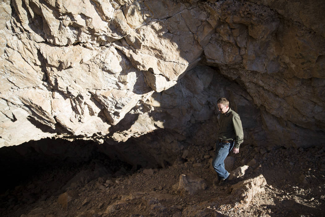 Archaeologist Justin DeMaio descents into the Gypsum Cave in Las Vegas