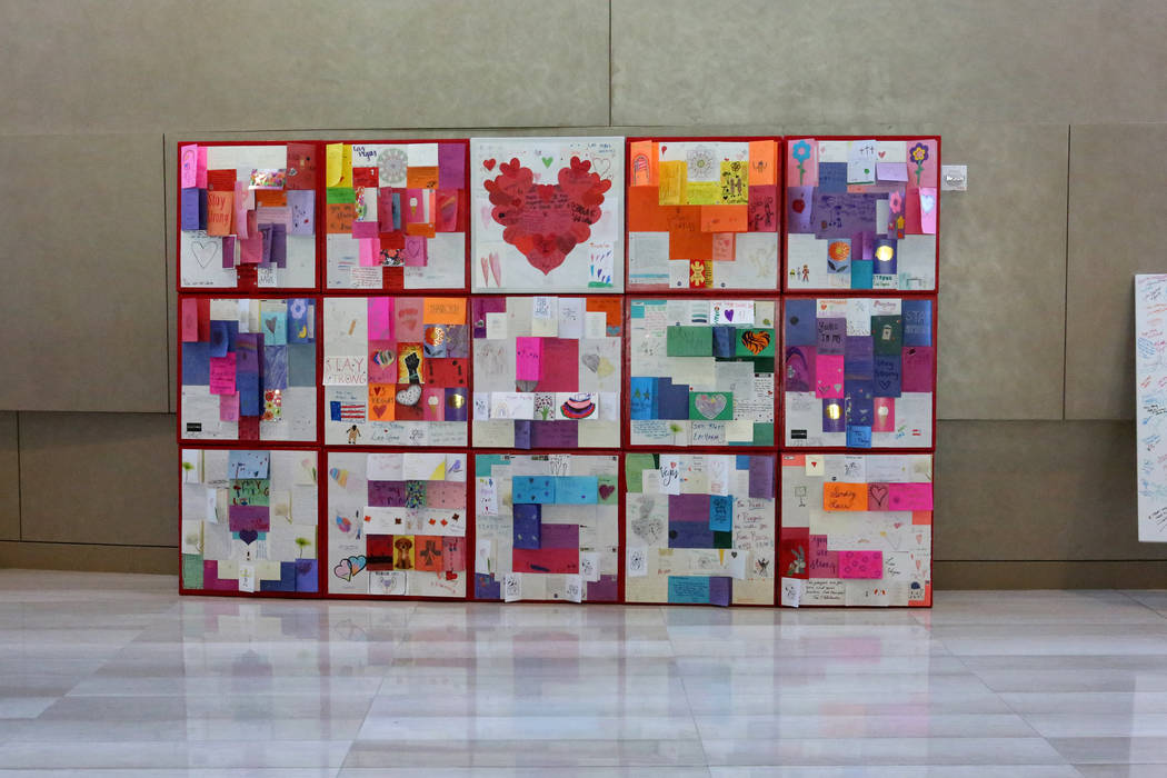Using many of the thousands of cards letters and hearts sent to Las Vegas after the Oct. 1 shooting, artist J.K. Ross created a modular display that is on exhibit on the second floor of Las Vegas  ...