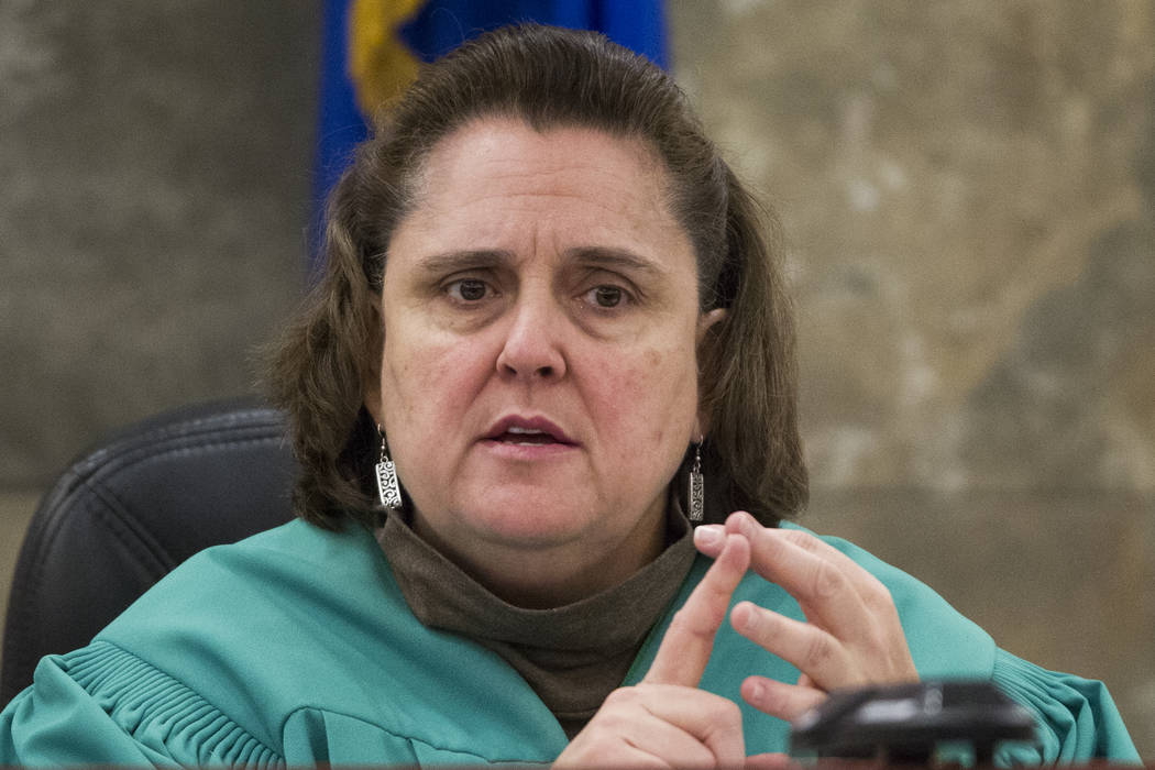 District Judge Kathleen Delaney during the court hearing for Joshua Honea, a former Las Vegas p ...