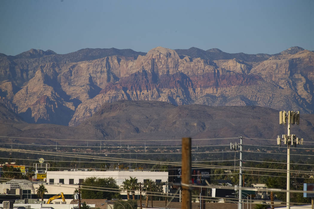 Red Rock Canyon National Conservation Area as seen from the Las Vegas Strip, Sunday, Nov. 26, 2017. Richard Brian Las Vegas Review-Journal @vegasphotograph
