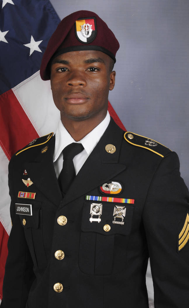 This photo provided by the U.S. Army Special Operations Command shows Sgt. La David Johnson, who was killed in an ambush in Niger. President Donald Trump told Johnson's widow, Myeshia Johnson, tha ...