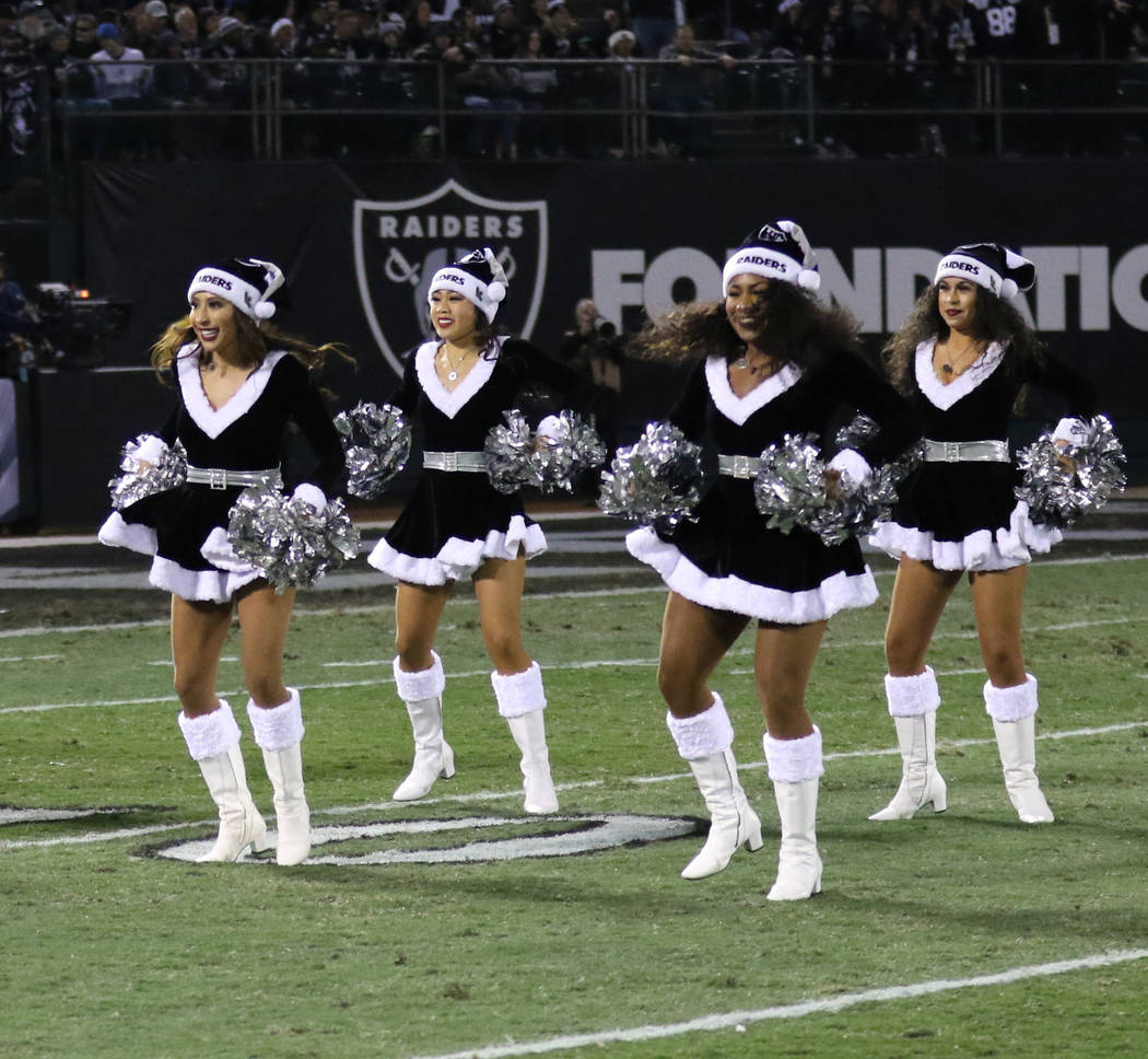 The Raiderettes perform during the first half of a NFL game  against the Dallas Cowboys in Oakland, Calif., Sunday, Dec. 17, 2017. Heidi Fang Las Vegas Review-Journal @HeidiFang