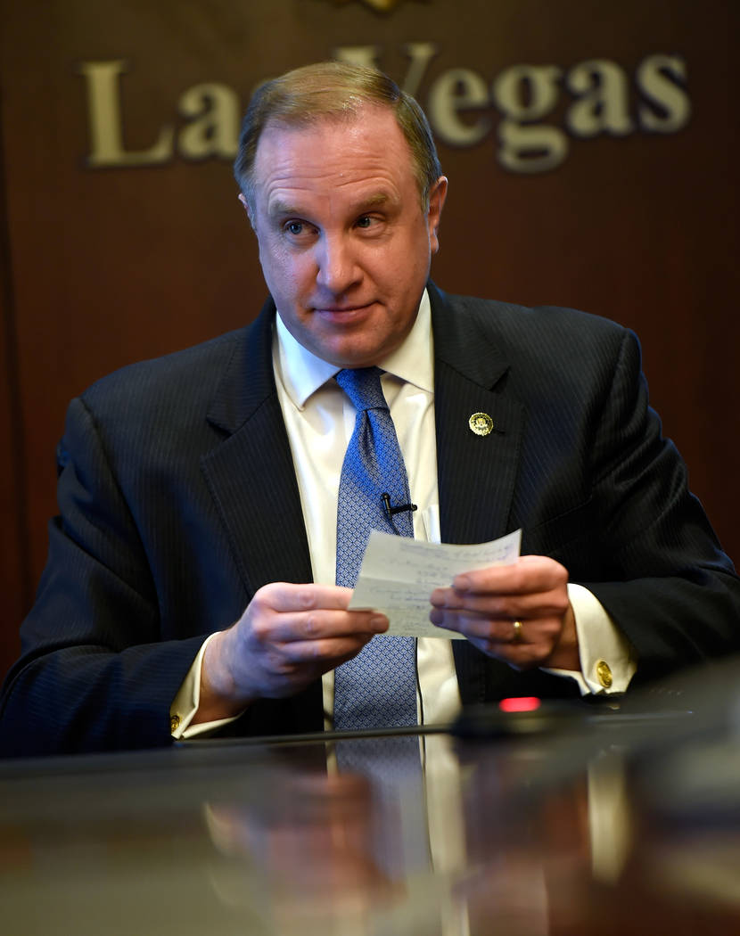 FBI Special Agent in Charge Aaron Rouse refers to notes as he speaks during an interview with members of the Las Vegas Review-Journal at Las Vegas FBI headquarters Wednesday, Dec. 20, 2017. David  ...