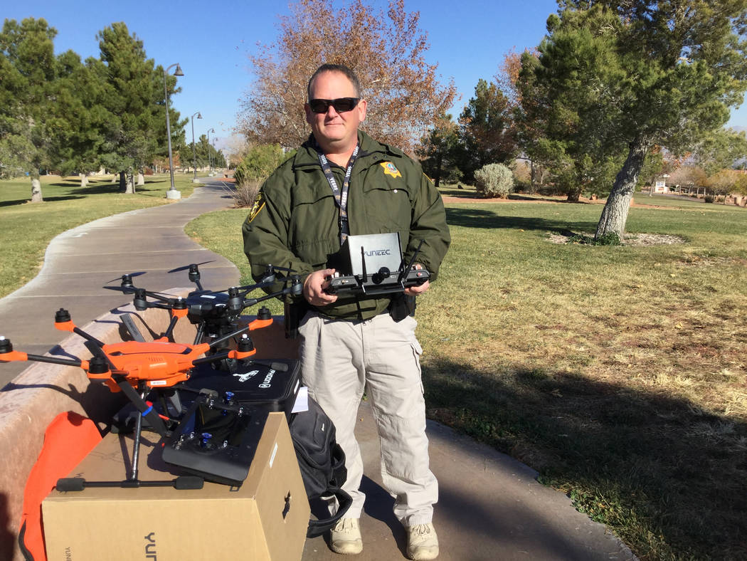 Metropolitan Police Department officer David Martel is the department's small unmanned aerial system program manager. Martel used the orange drone, the Yuneec H520 to map the scene of the Oct. 1 s ...