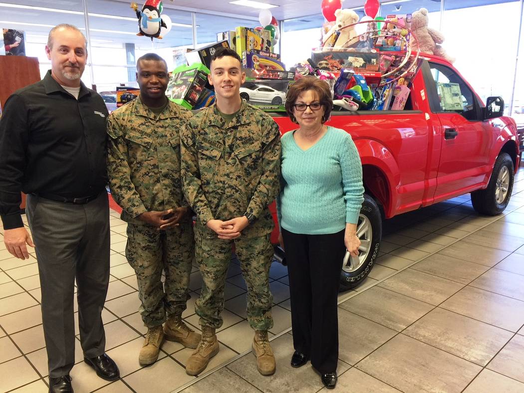 Friendly Ford
Friendly Ford recently participated in the annual Toys for Tots campaign. Seen a 2018 F-150 packed with toys are, from left, dealership general sales manager Steve Crevling; U.S. Mar ...