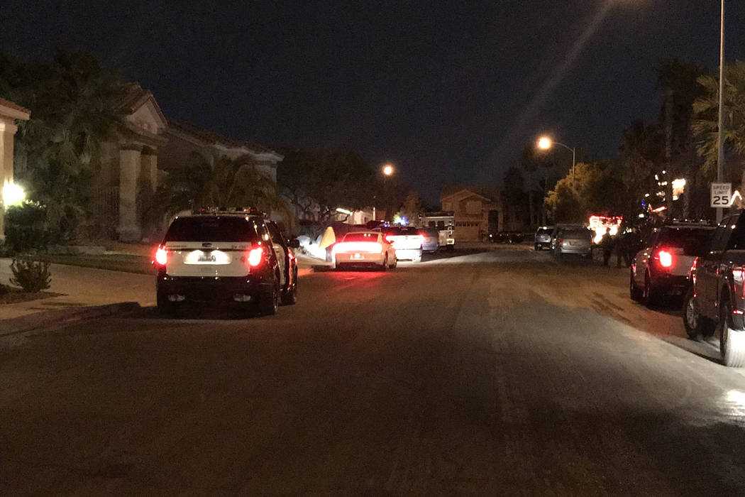 Las Vegas police investigate a shooting on the 3600 block of Starbright Lane, near El Capitan Way and Spring Mountain Road on Tuesday, Dec. 19, 2017. (Blake Apgar/Las Vegas Review-Journal)