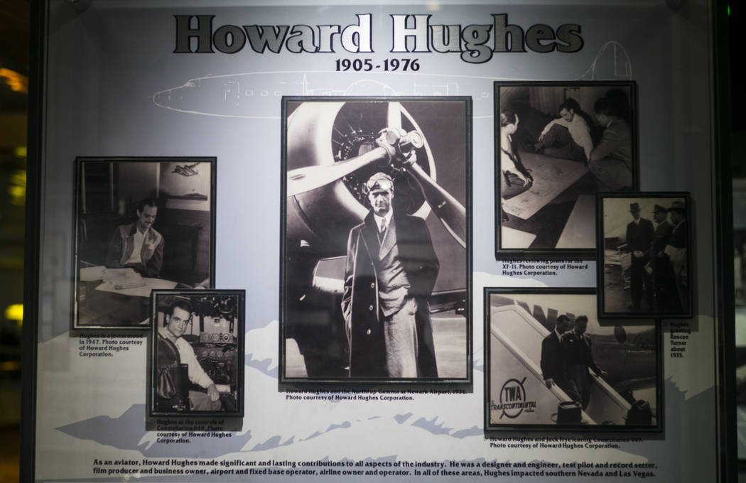 A display about Howard Hughes at the Howard W. Cannon Aviation Museum in McCarran International Airport in Las Vegas on Tuesday, Dec. 26, 2017. Chase Stevens Las Vegas Review-Journal @csstevensphoto