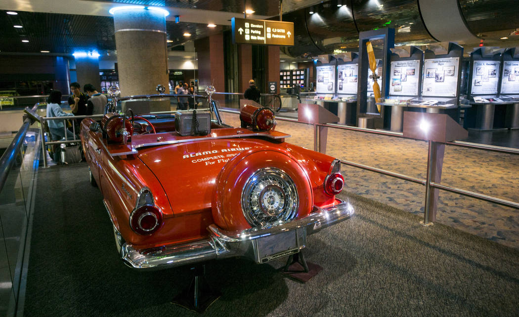 A red 1956 Thunderbird, owned and operated by Alamo Airways, acted as the lead car/crash wagon at the airport from 1957 to 1968 at the Howard W. Cannon Aviation Museum in McCarran International Ai ...