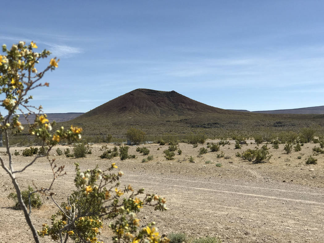 Black Cone juts from Crater Flat west of Yucca Mountain, May 3, 2017. Keith Rogers Las Vegas Review-Journal