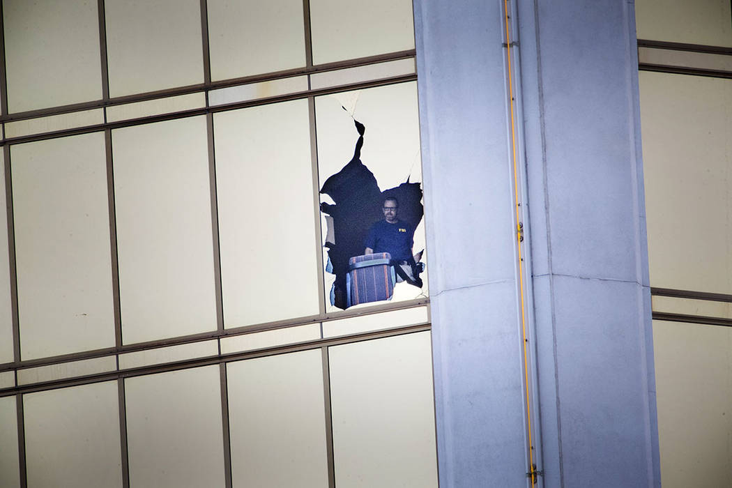 The FBI continues to investigate the scene on the 32nd-floor of the Mandalay Bay hotel-casino on Wednesday, Oct. 4, 2017, in Las Vegas. Richard Brian Las Vegas Review-Journal @vegasphotograph