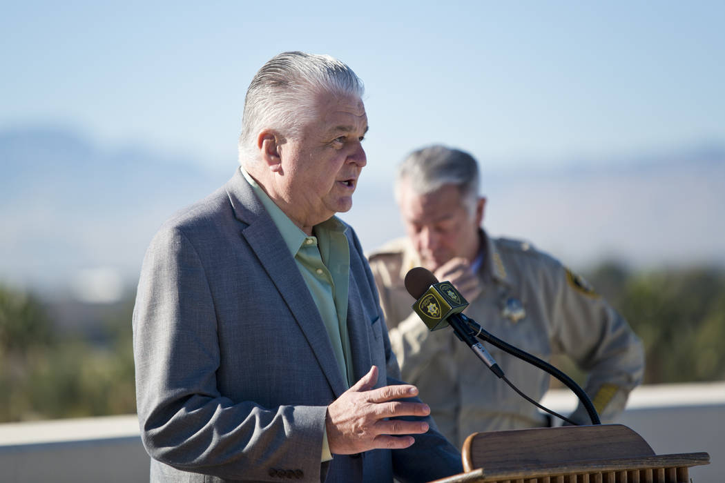 Clark County Commissioner Steve Sisolak talks about New Year's Eve security during a news conference at Metropolitan Police Department Headquarters in Las Vegas Wednesday, Dec. 27, 2017. Daniel Cl ...
