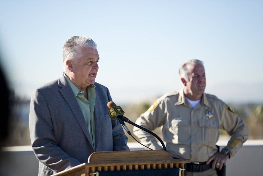 Clark County Commissioner Steve Sisolak talks about New Year's Eve security during a news conference at Metropolitan Police Department Headquarters in Las Vegas Wednesday, Dec. 27, 2017. Daniel Cl ...