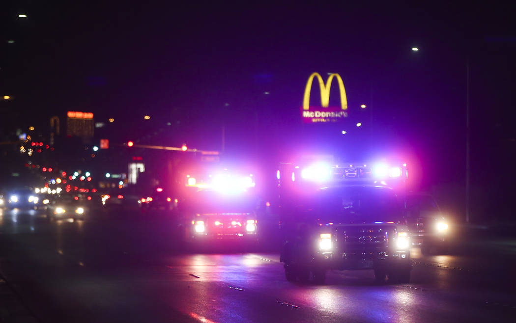 Ambulances arrive at a scene where multiple people were shot at 3750 E. Bonanza Road in Las Vegas on Wednesday, Dec. 27, 2017. Chase Stevens Las Vegas Review-Journal @csstevensphoto