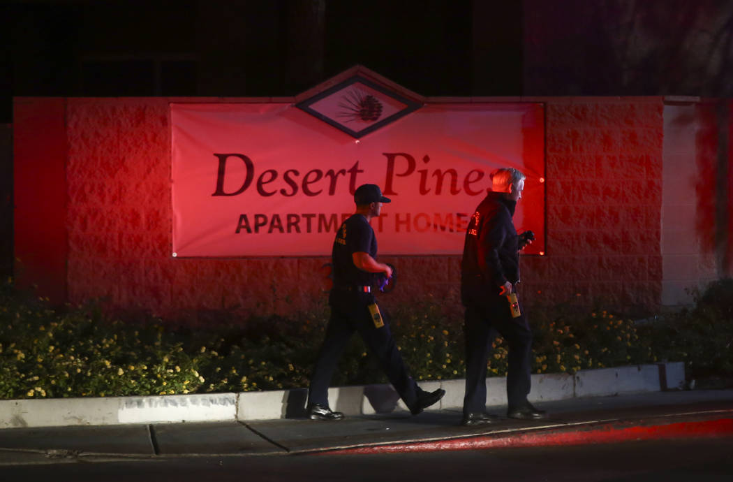 Medical personnel respond to a scene where multiple people were shot at 3750 E. Bonanza Road in Las Vegas on Wednesday, Dec. 27, 2017. Chase Stevens Las Vegas Review-Journal @csstevensphoto