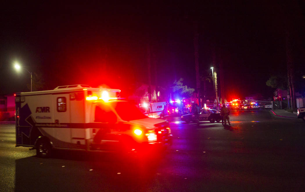Las Vegas police respond to a scene where multiple people were shot at 3750 E. Bonanza Road in Las Vegas on Wednesday, Dec. 27, 2017. Chase Stevens Las Vegas Review-Journal @csstevensphoto