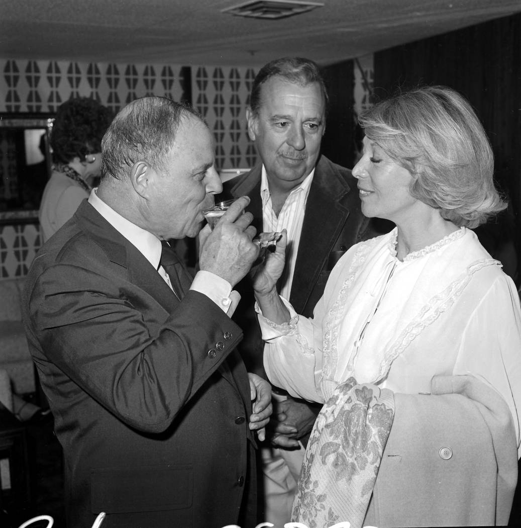 Don Rickles, Tennessee Ernest Ford and Dinah Shore socialize at The Sahara on March 22, 1978, in Las Vegas. (Las Vegas News Bureau)