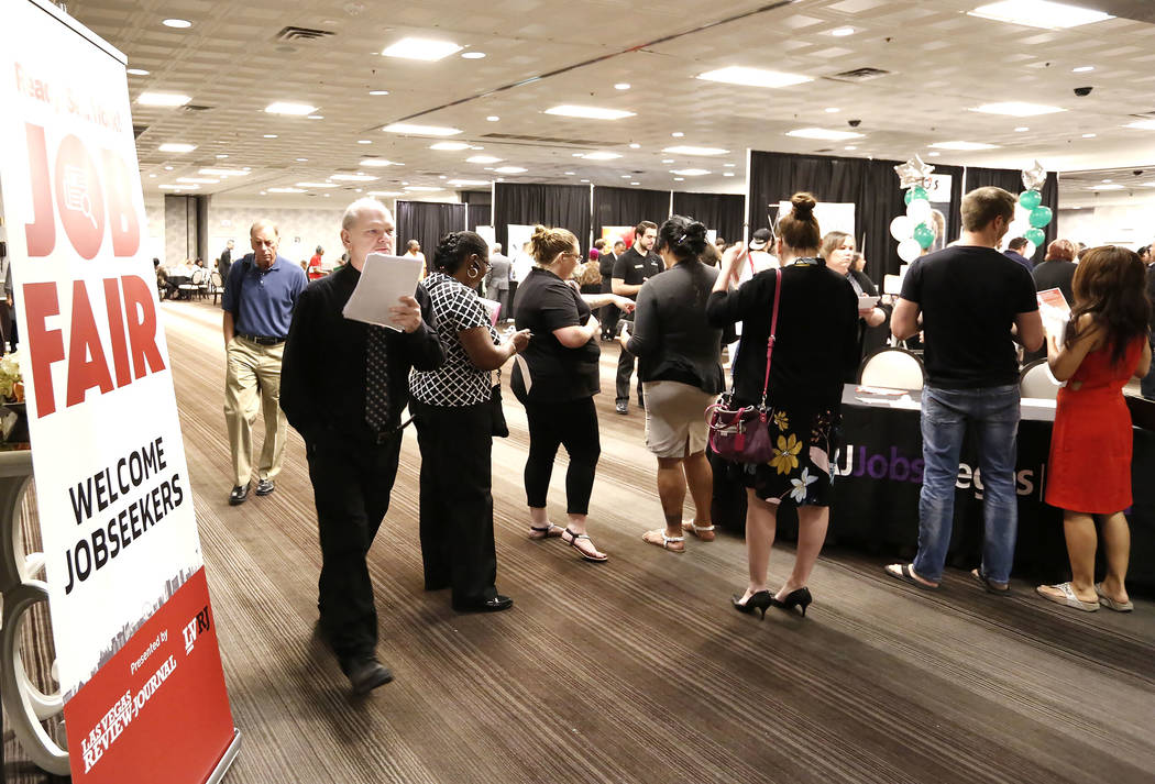 Job seekers arrive at a job fair hosted by the Las Vegas Review-Journal at Palace Station on Thursday, Aug. 17, 2017, in Las Vegas. Bizuayehu Tesfaye Las Vegas Review-Journal @bizutesfaye