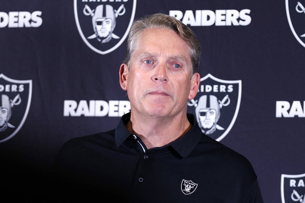 Jack Del Rio announces during a postgame news conference that he was fired and will no longer be the Oakland Raiders head coach following their 30-10 loss to the Los Angeles Chargers in Carson, Ca ...
