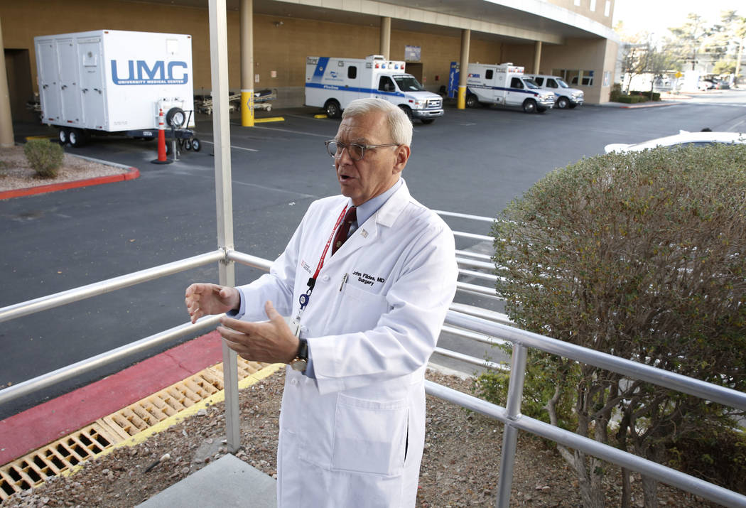 Dr. John Fildes, a trauma surgeon and University Medical Center's trauma director, speaks as he leads a tour of UMC's Trauma Center and Emergency Department on Thursday Jan. 18, 2017, in Las Vegas ...