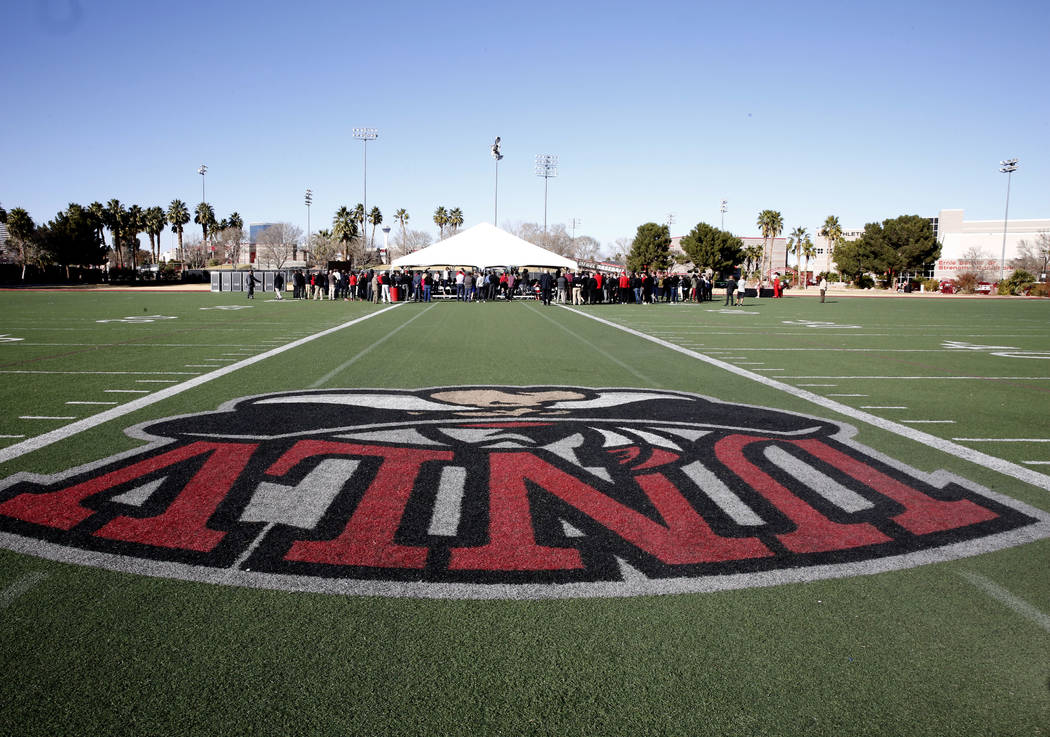 People attend the groundbreaking ceremony for the new Fertitta Football Complex on Tuesday, Jan. 23, 2018, at UNLV in Las Vegas. (Bizuayehu Tesfaye/Las Vegas Review-Journal) @bizutesfaye