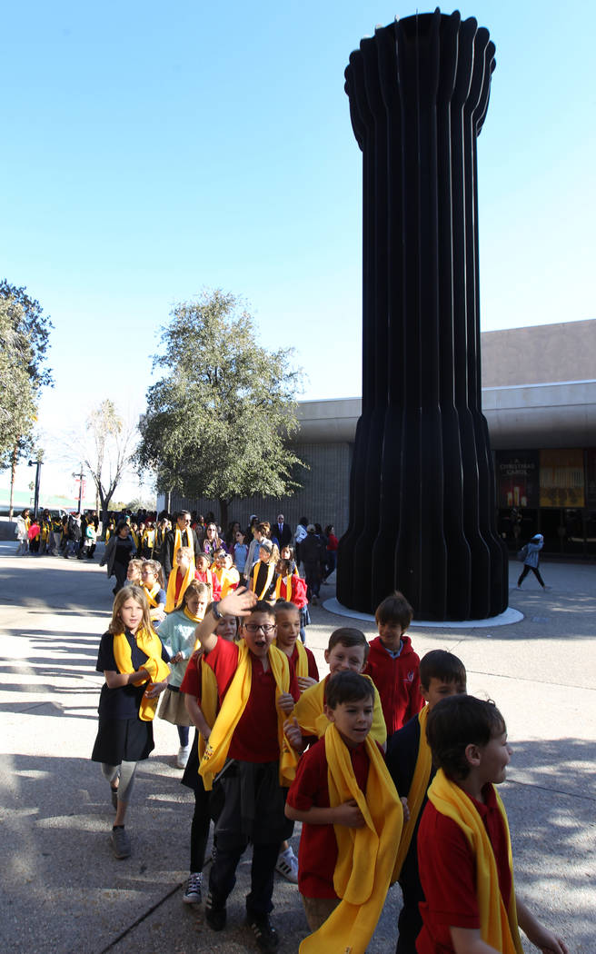 Students from International Christian Academy arrive at the UNLV campus to celebrate National School Choice Week Tuesday, Jan. 23, 2018. Over 1,800 students, teacher and families watched several s ...