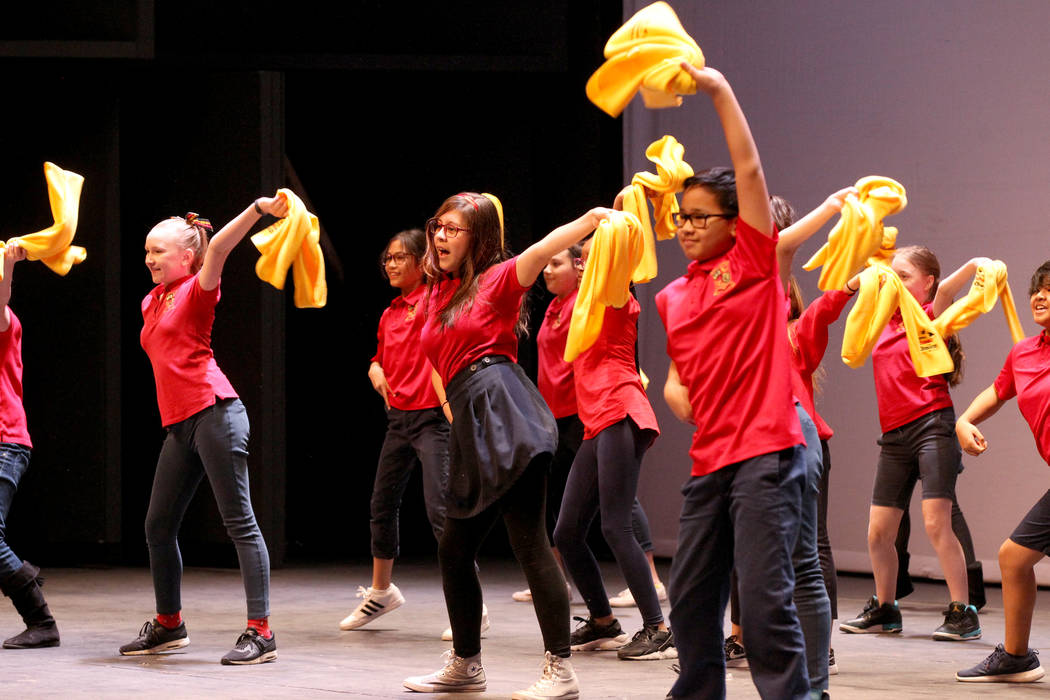 Students from Doral Academy perform the School Choice Dance at UNLV to celebrate National School Choice Week Tuesday, Jan. 23, 2018. Over 1,800 students, teacher and families watched several stude ...