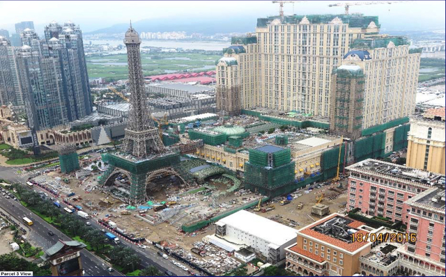 The Parisian Macau is shown under construction on Macau's Cotai Strip April 18, 2016. Photo provided by Las Vegas Sands Corp.